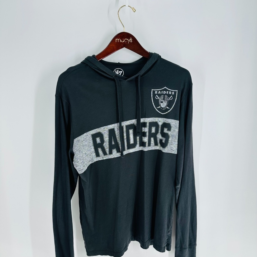 Vintage 90s '47 NFL Las Vegas Raiders Football Logo Hooded Sweatshirt Black Sz S